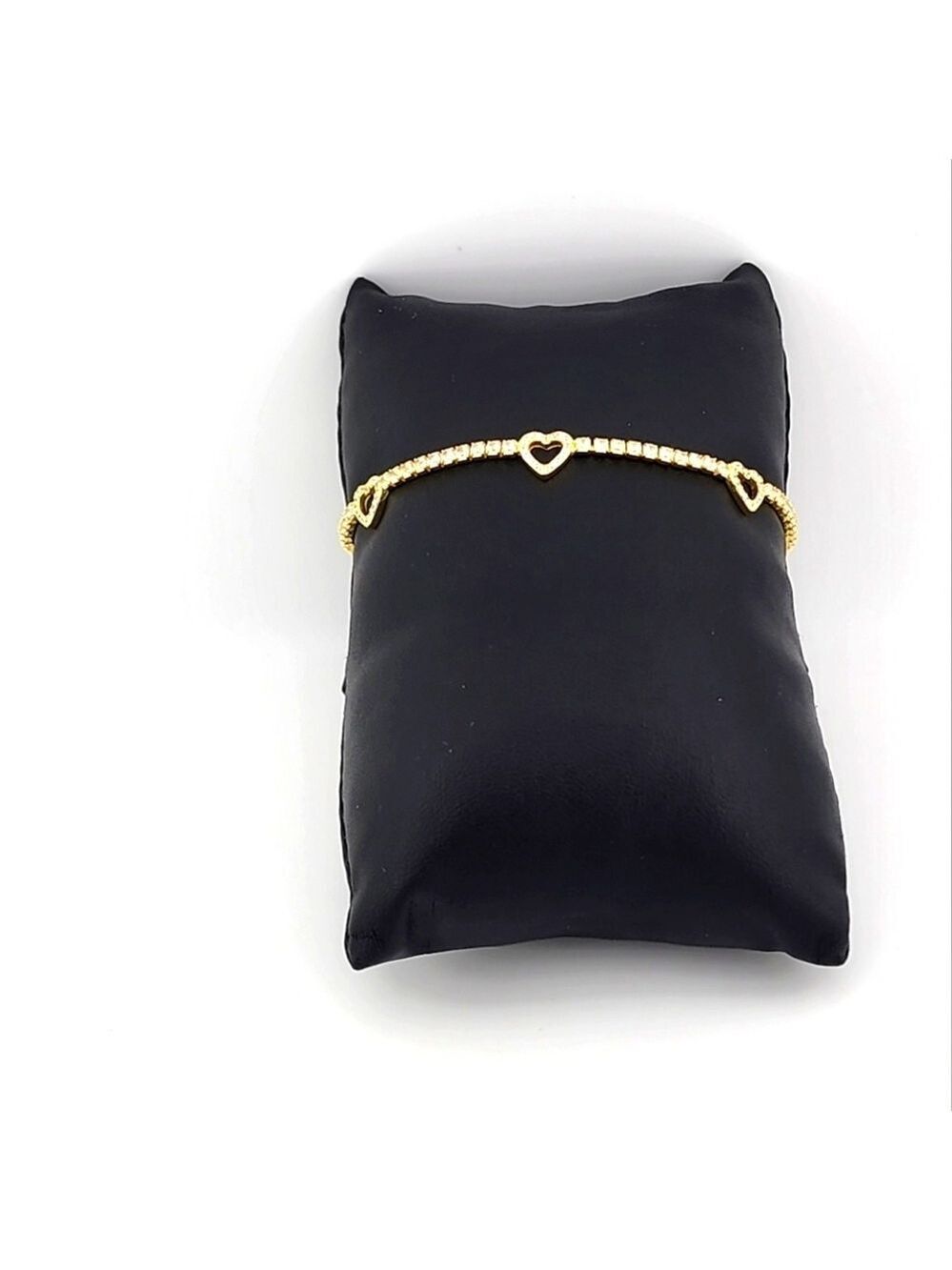 Delicate Gold Tone Adjustable Bracelet with Tri Heart Charms Stamped 925